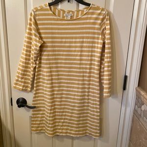 Quarter Sleeve Striped Yellow Casual Dress